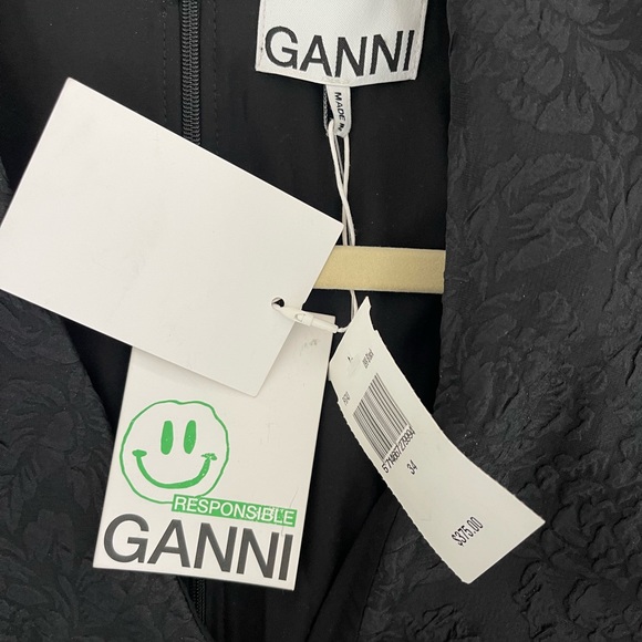 NWT GANNI Women's Black Ruffled Cloqué Mini Dress Size 34 - Picture 8 of 8